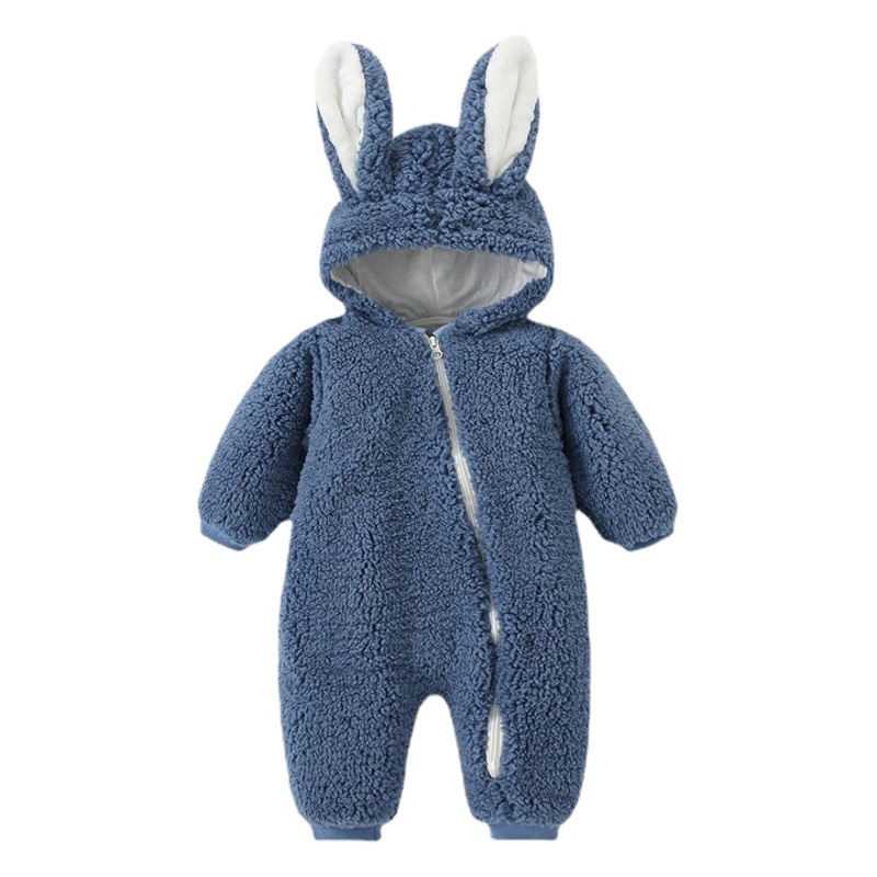 Baby's jumpsuit thickened autumn and winter clothing warm rabbit ears ha clothes baby's newborn clothes suit going out holding clothes