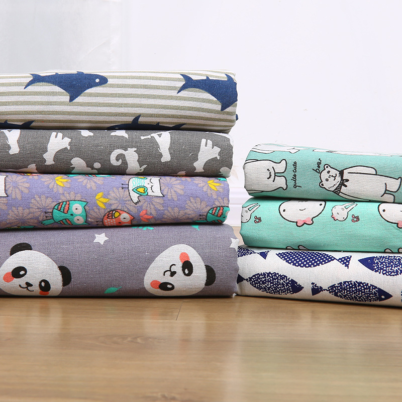 Picture of Wholesale curtain background cloth animal pattern small fish small panda rabbit cotton linen fabric factory in stock