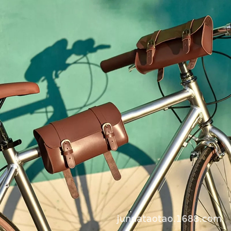 in stock Outdoor Bicycle Retro Head Hanging Bag PU Leather Electric Car Hanging Bag Road Bike Cycling Storage Bag