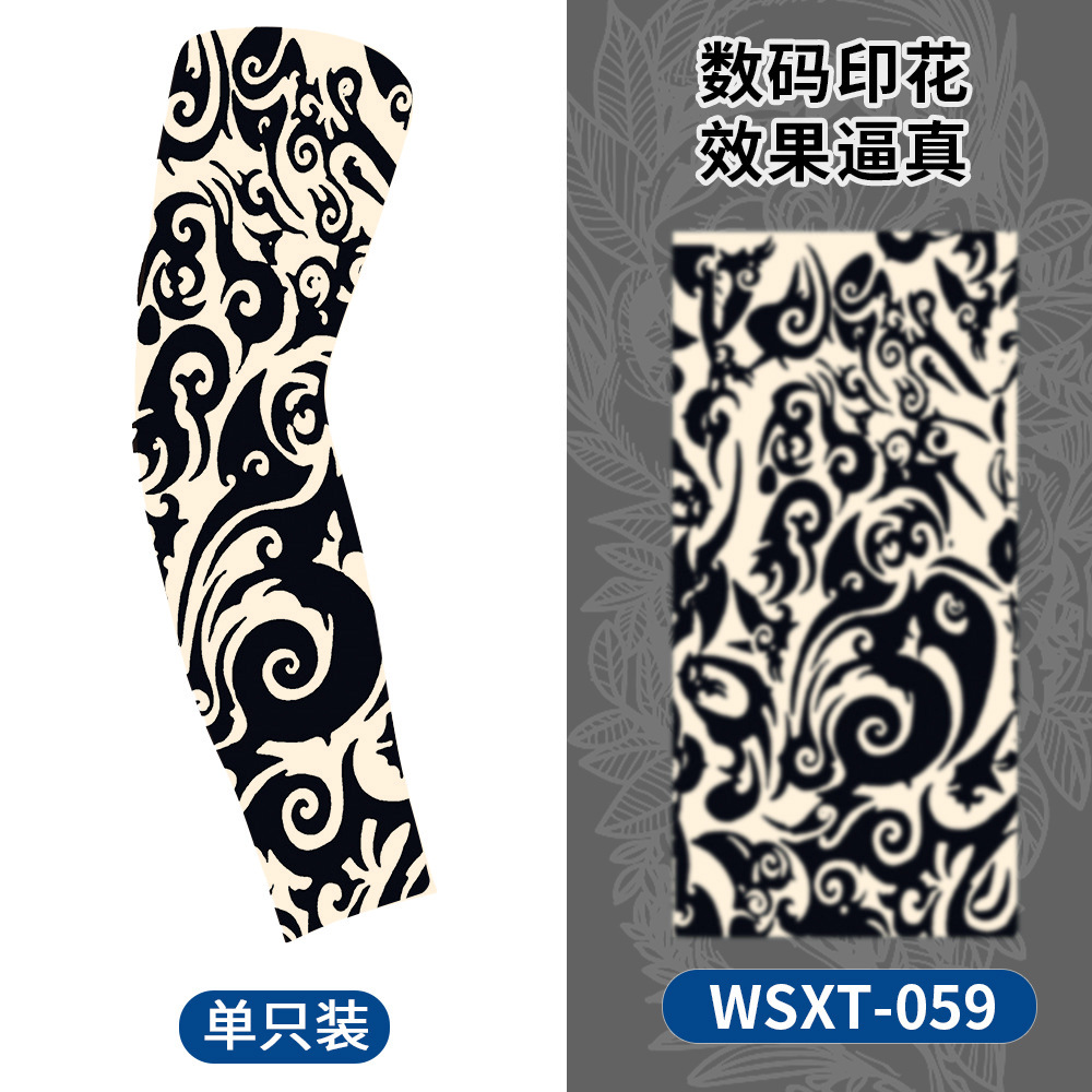 Picture of Summer Riding Sunscreen Tattoo Sleeve Simulation Tattoo Quick-drying Arm Protector Outdoor Sports Sunshade Breathable High Elastic Ice Sleeve