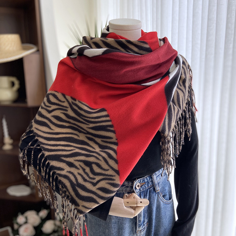 Picture of Imitation cashmere scarf women's European and American zebra print double-sided warm tassel shawl autumn and winter warm scarf wholesale
