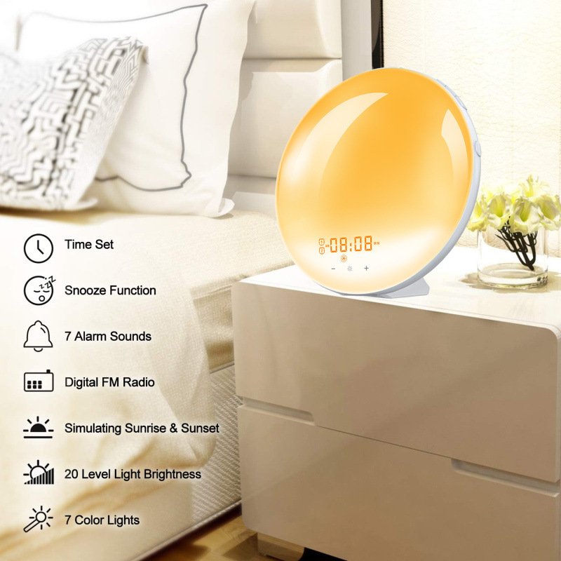 Picture of Popular touch colorful alarm clock wake-up light simulation Sunrise Sunset hypnosis atmosphere bedside table lamp nursing night light