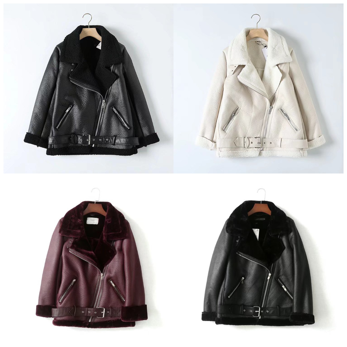 Fall 2023 new European and American cross-border Women's loose 6-color motorcycle belt style warm fur coat