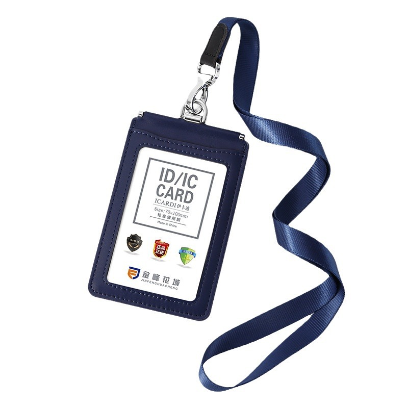 Picture of Carefully Selected First-Layer Genuine Leather Work Card Holder 70*100 Double-Sided Transparent Large Work Card Holder with Lanyard