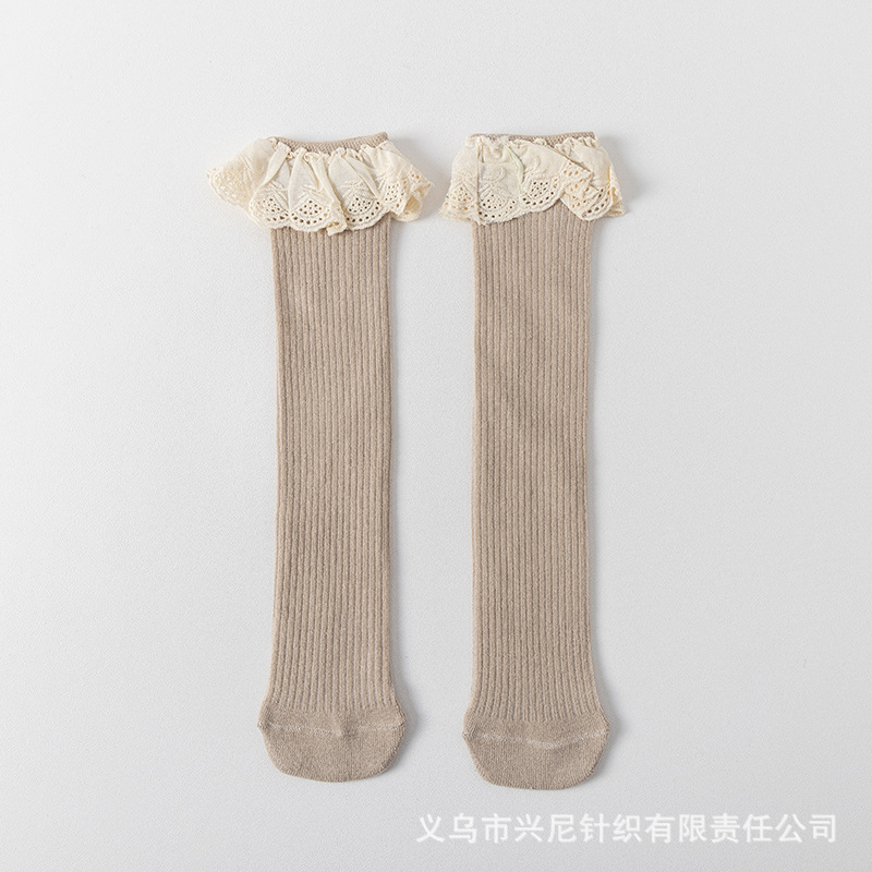 Picture of New children's socks spring and autumn girls large children's socks without heel tube socks South Korea lace baby cotton socks wholesale