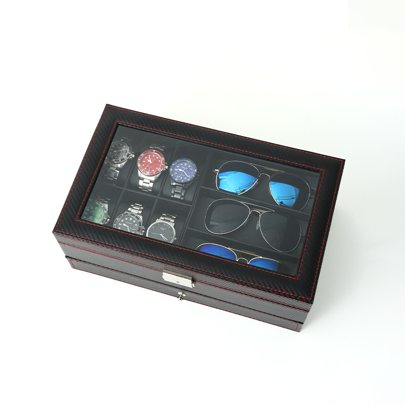 Picture of Pu Leather Carbon Fiber High-End Watch Storage Box with Transparent Window Watch Display Box Watch Glasses Packaging Box