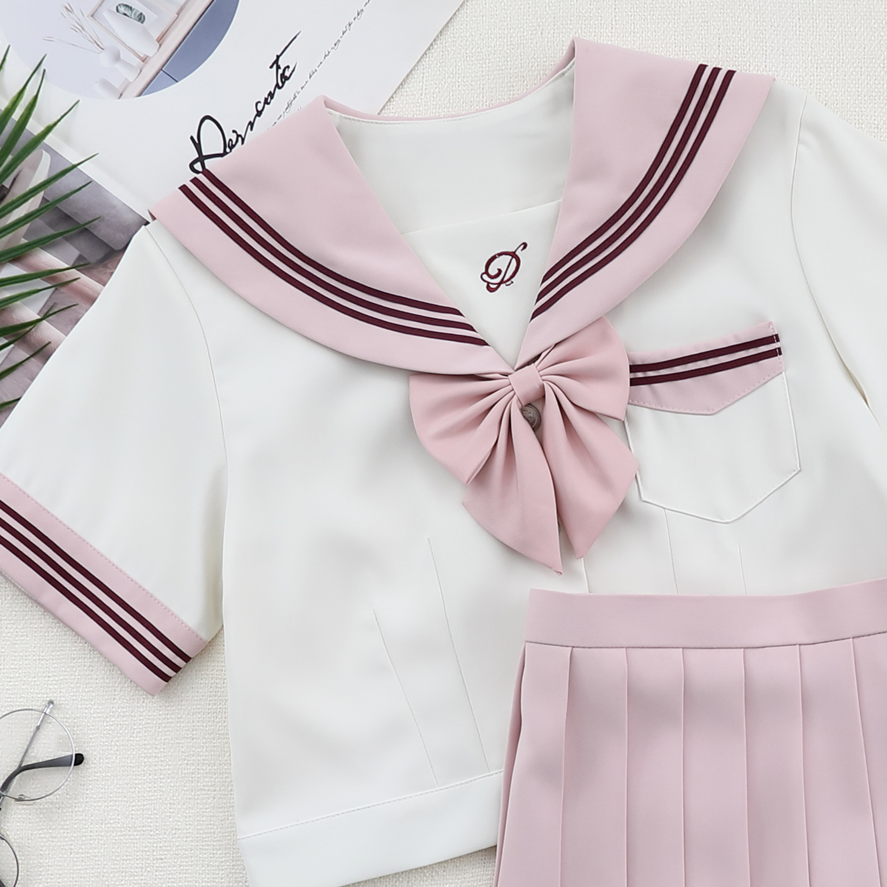 Picture of [White Peach] Anna Premium JK Uniform Original Sailor Uniform Pink Pure Style Versatile School Pleated Skirt for Girls