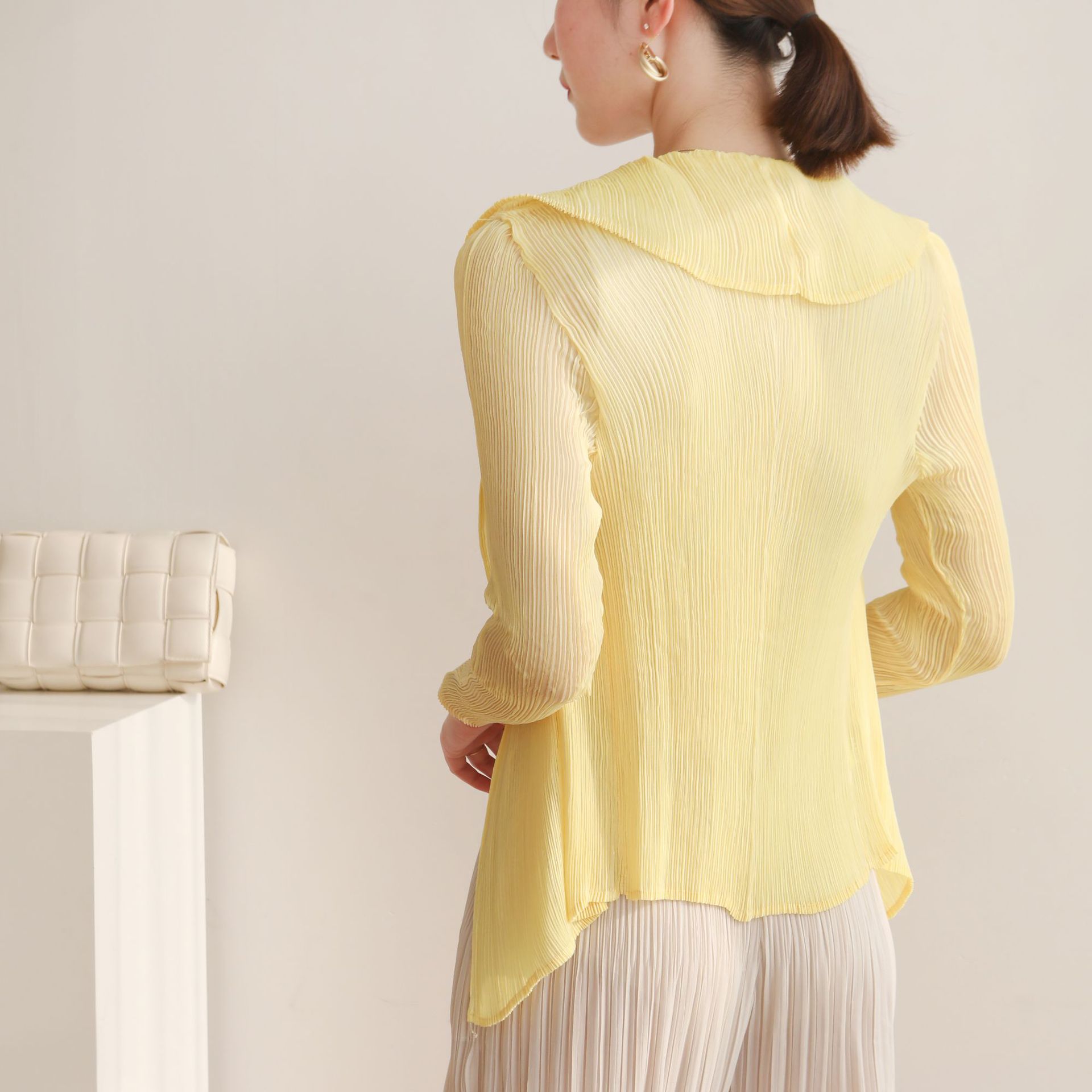 Picture of Counter Quality 2024 Miyake High-end Pleated Mesh Shirt Ultra-thin Elegant Solid Color Sun Protection Shade Women's Pleats
