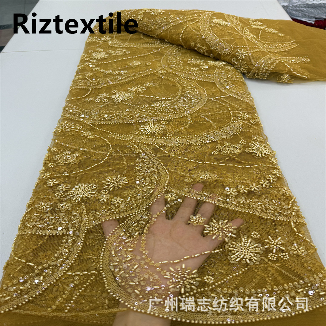 New mesh sequined beads embroidered fabric red wedding dress Xiuhe dress lace fabric lace fabric