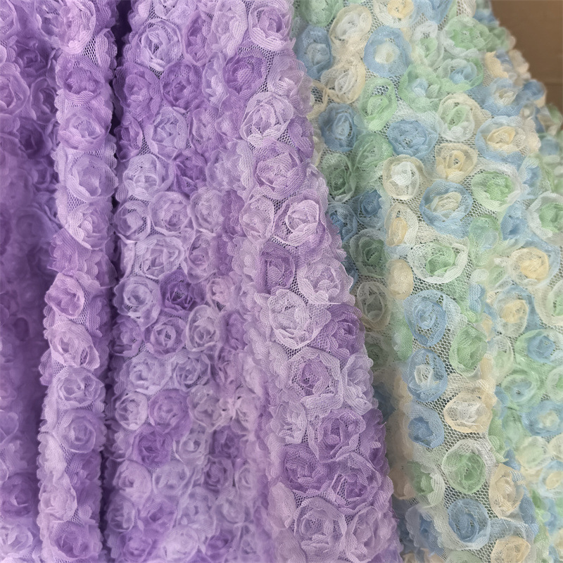 Picture of 3D Three-dimensional Small Rose Chiffon Disc Flower Mesh Embroidered Children's Clothing Hanfu Skirt Lace Lace Wedding Fabric Multicolor