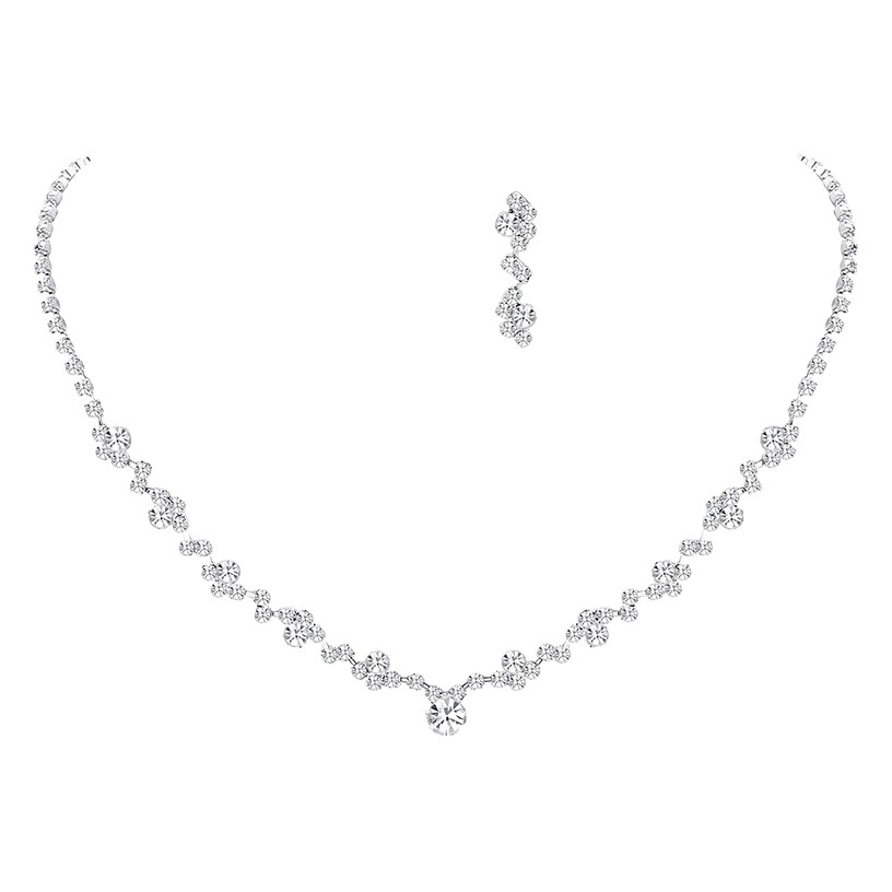 Fashion Bride Necklace Earrings Wedding Dress 2 Piece Set Design Clavicle Chain Rhinestone Wedding Jewelry suit