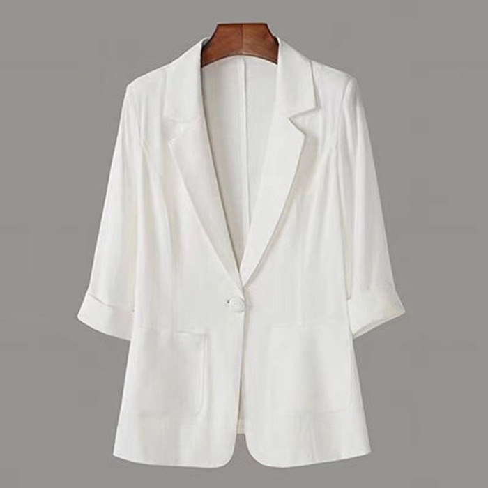Picture of Linen Small Suit Women's Jacket Thin 2024 Summer Suit Korean Style Sun Protection Clothing Casual British Style Women's White Black