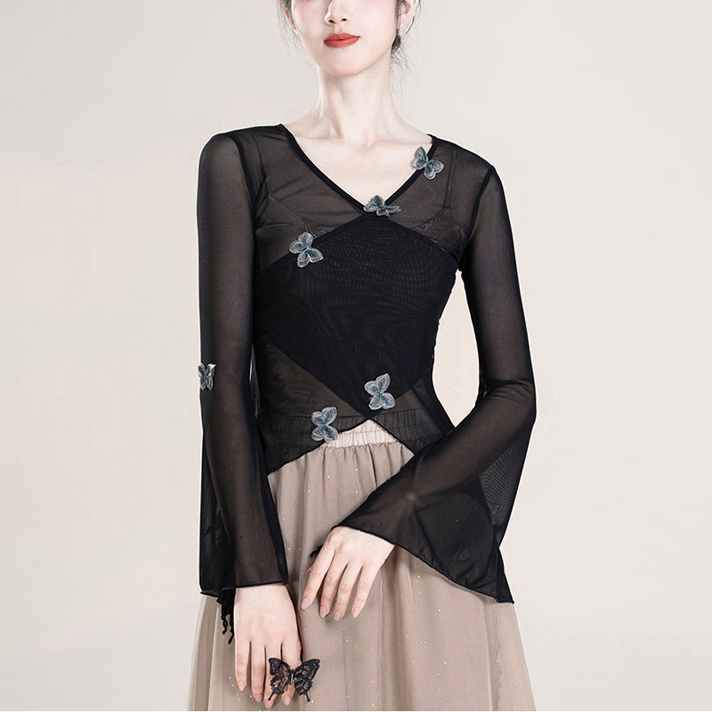 Picture of Classical Dance Costume Butterfly Mesh Body Rhyme Gauze Costume Chinese Dance Folk Dance Practice Costume Art Test Body Jacket Women