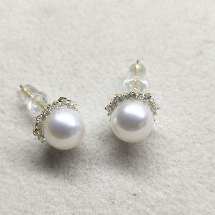 Picture of S925 Silver 7-8mm Round Pearl Earrings Good Quality Sunflower