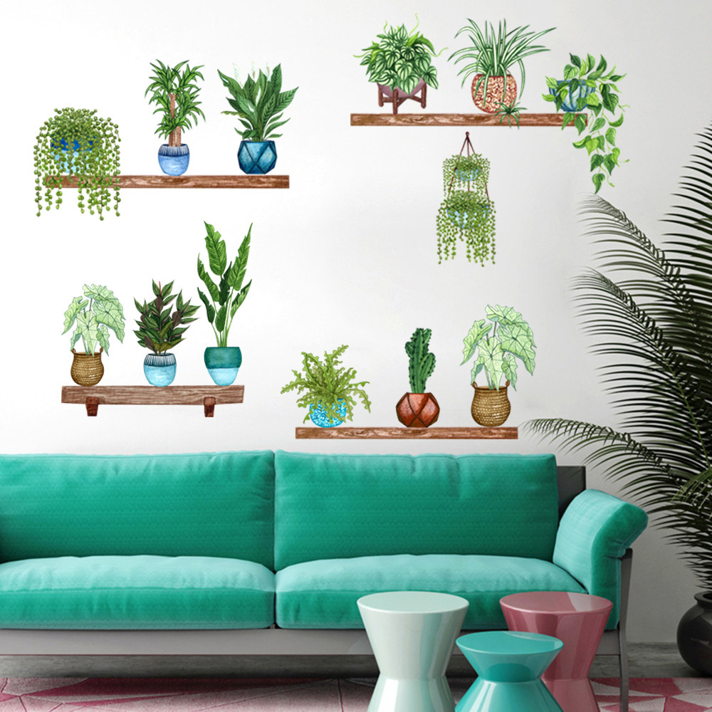 Factory wholesale supply green leaf plant potted hanging basket Nordic wall stickers children's room living room bedroom decoration MLR-27