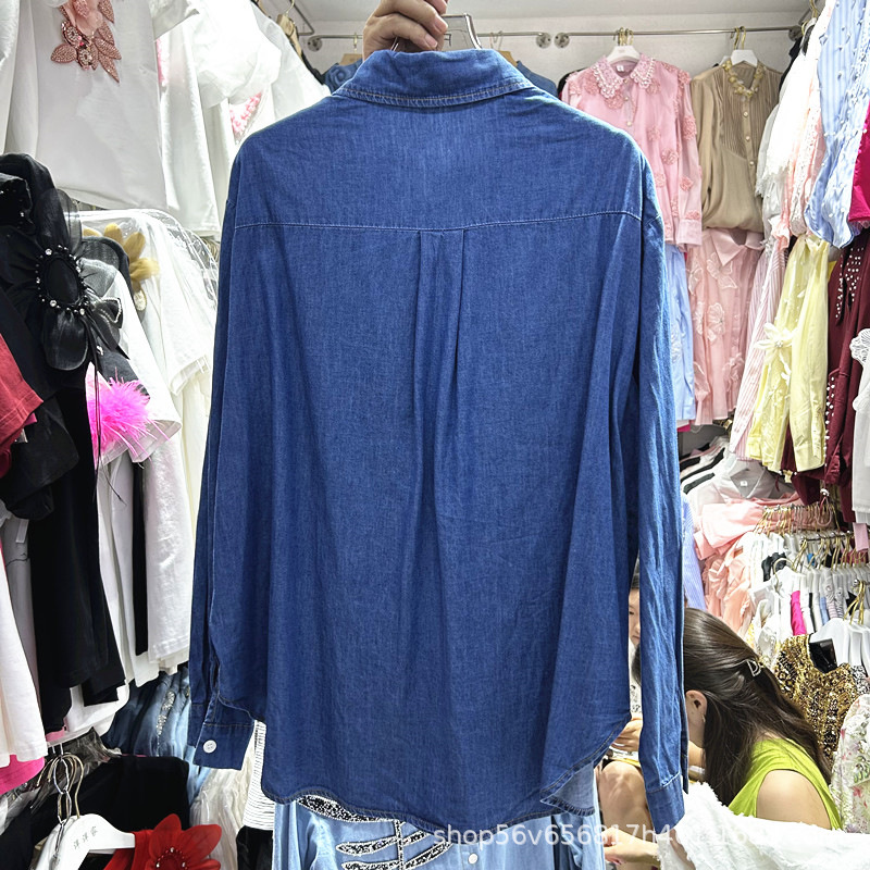 Picture of European Design Diamond-Encrusted Long-Sleeved Denim Shirt for Women Spring & Fall New Loose Fashion Retro American Top Korean Version