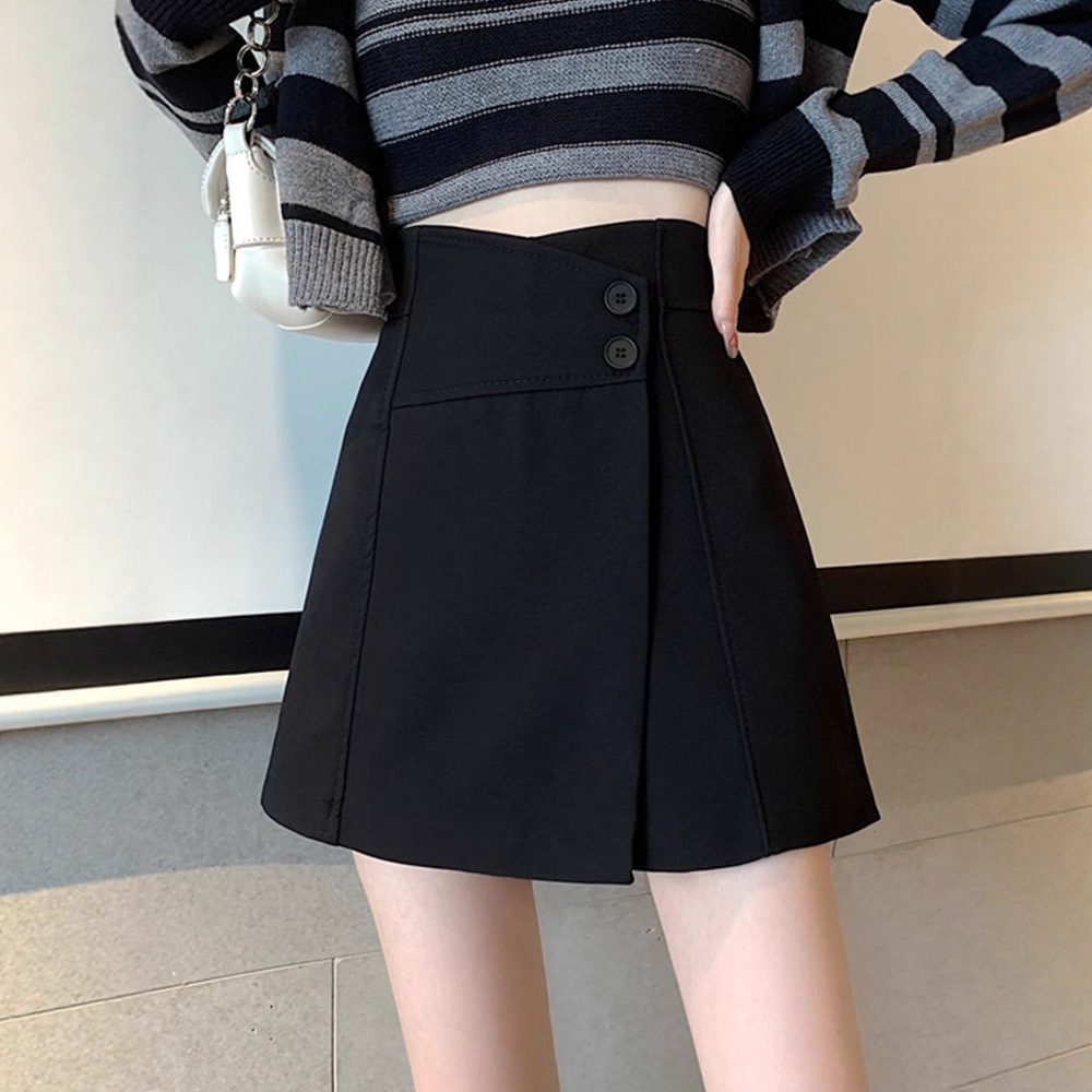 This Year's Popular Culottes New 2025 Spring and Summer Design A-Line Short Skirt High-Waisted Black Half-Length Culottes for Women