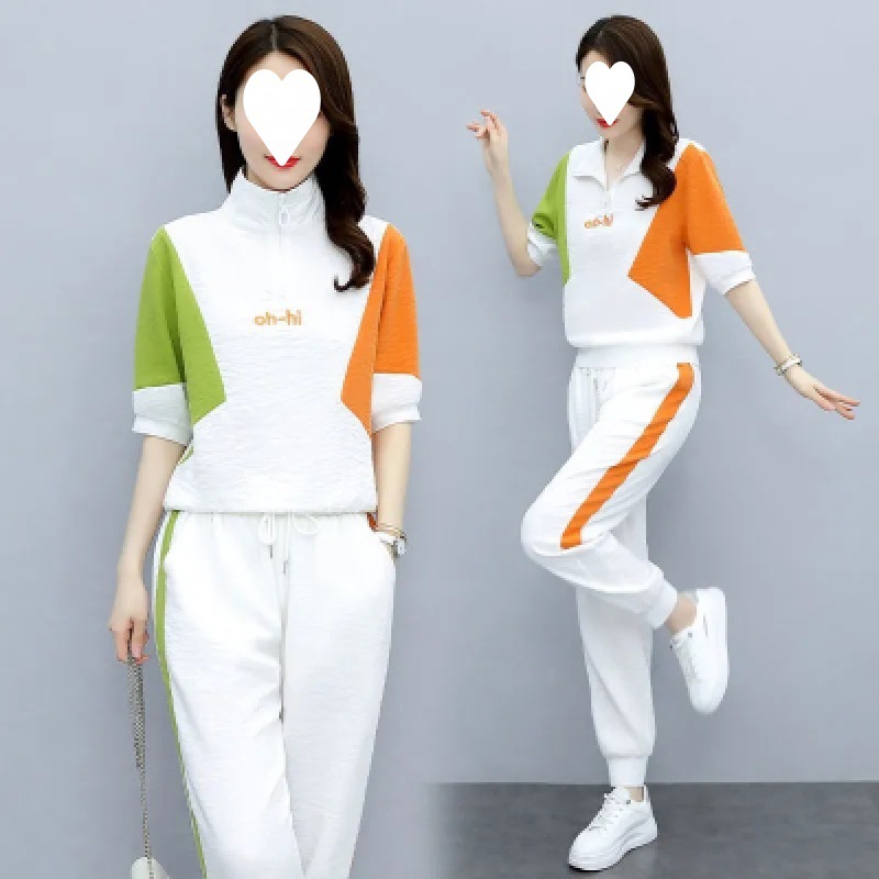 1034 suit women's summer wear 2023 new women's clothing age-reducing Western style sports leisure two-piece set ankle-tied