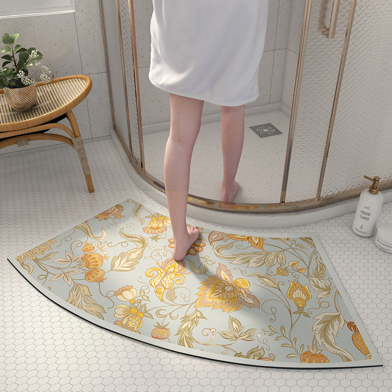 Household Bathroom Floor Mat Diatom Mud Absorbent Upholstered Bathroom Door Mat Fan-shaped Arc Quick-drying Non-slip Foot Mat