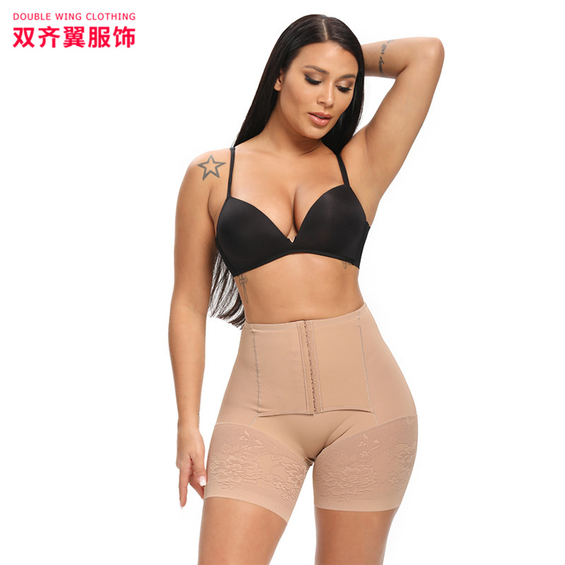 Breasted double-layer waist support belly contracting waist shaping pants jacquard lace hip lifting mid waist shaping pants boxer summer thin underwear