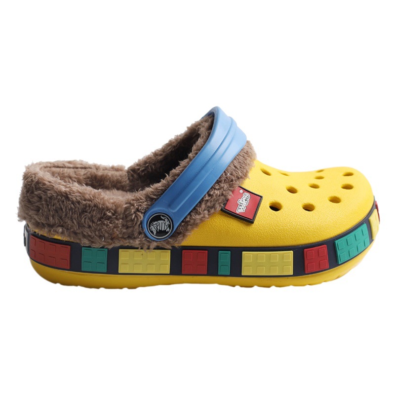 Children's Croc Shoes Plus Velvet Autumn and Winter Cotton Slippers Boys' Anti-Slip Furry Shoes Removable Liner Warm Girls' Cotton Shoes