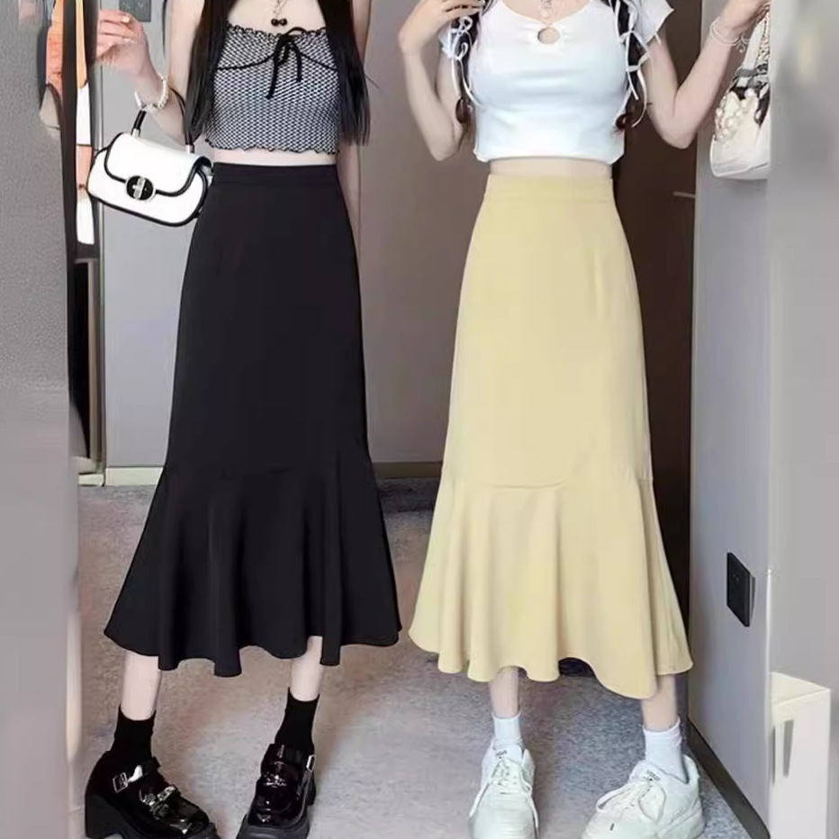 Slimming Skirt Chubby Sister's Hip Mid-length Autumn and Winter plus size Covering Irregular Suit High Waist Small Fishtail Skirt