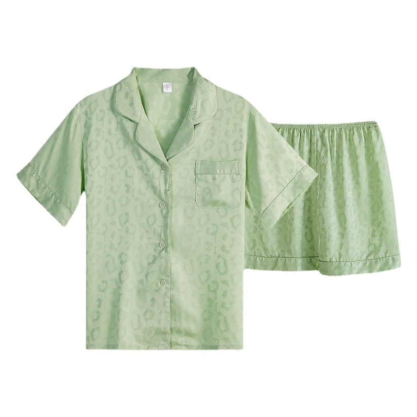 Couple Pajamas Women's Spring and Summer New Ice Silk Short-sleeved Shorts Set Spring and Autumn Thin Large Size Cardigan Home Clothes for Men