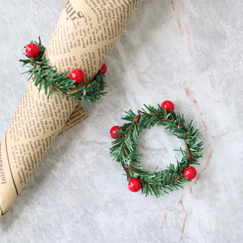 Picture of Christmas decoration red fruit PVC pine needle napkin ring Amazon cross-border Hotel home napkin buckle Christmas wreath