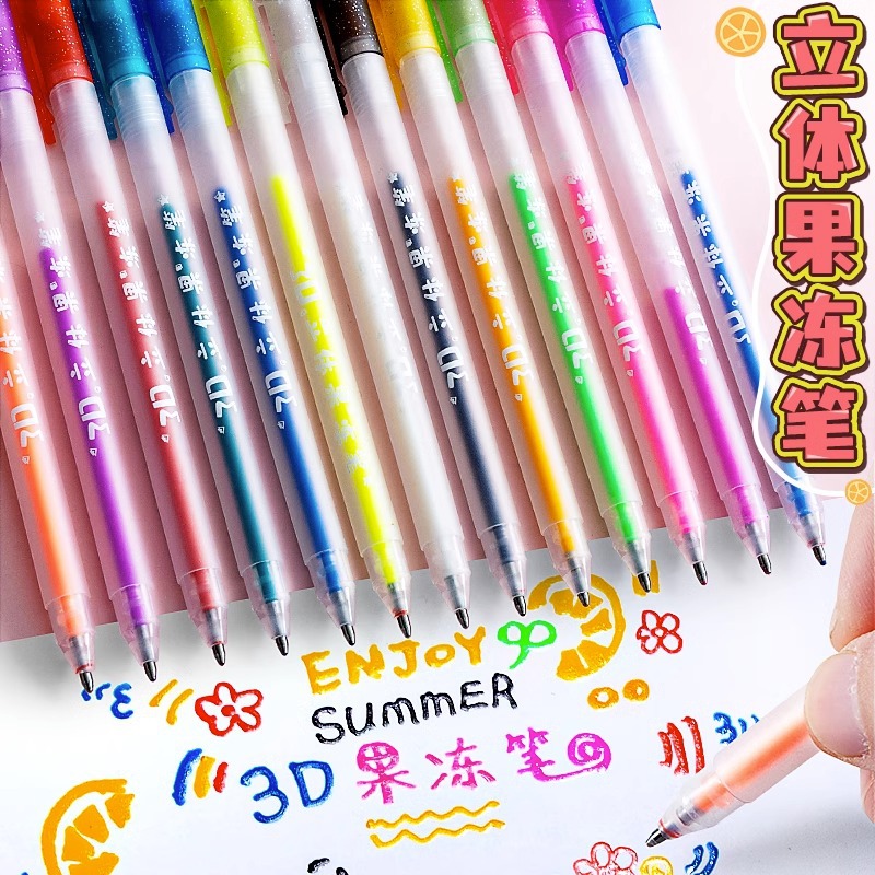 Internet Celebrity 3d Jelly Pen Fluorescent Silver Pen Color Hand Account Pen Flash Powder Gel Pen Color Emphasis