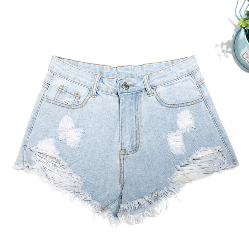 Picture of American Retro Jeans Wish Amazon Export European and American Denim Shorts Female Sexy Ripped Raw Edge Short Hot Pants