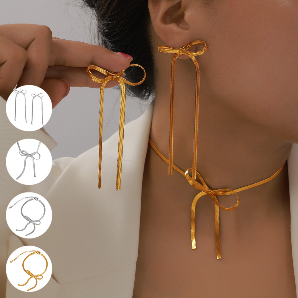 European and American Cross-border Hot Selling BowEarring Bow Jewelry Niche Metal Ins Style Design Jewelry Set for Women