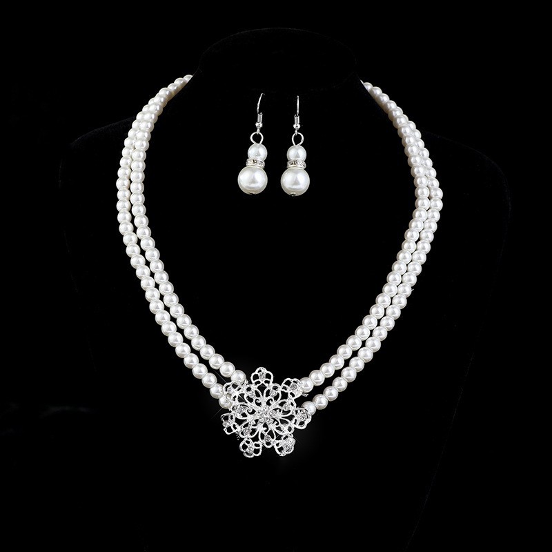 Picture of Cross-border jewelry new bridal sweater chain necklace set diamond artificial pearl necklace earring bracelet set