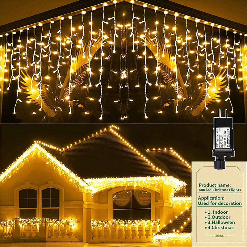 New LED ice bar curtain light, 10m 400 lights, low voltage, can be connected in series, can be connected to shop windows, storefronts, and Christmas lights