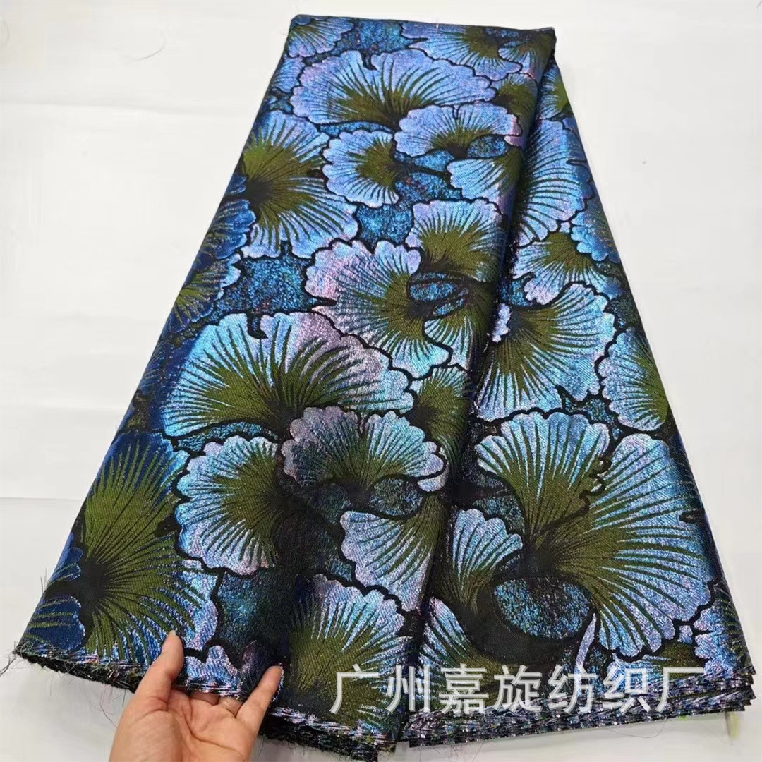 Big cattail fan flower gold thread jacquard fabric African yarn-dyed metal wire dress coat cheongsam embroidered cloth JX4142