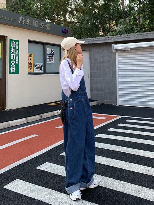 Denim Overalls 2025 Spring and Autumn New Korean Style Loose Versatile High-Waisted Slimming Retro Straight-Leg Wide-Leg Pants