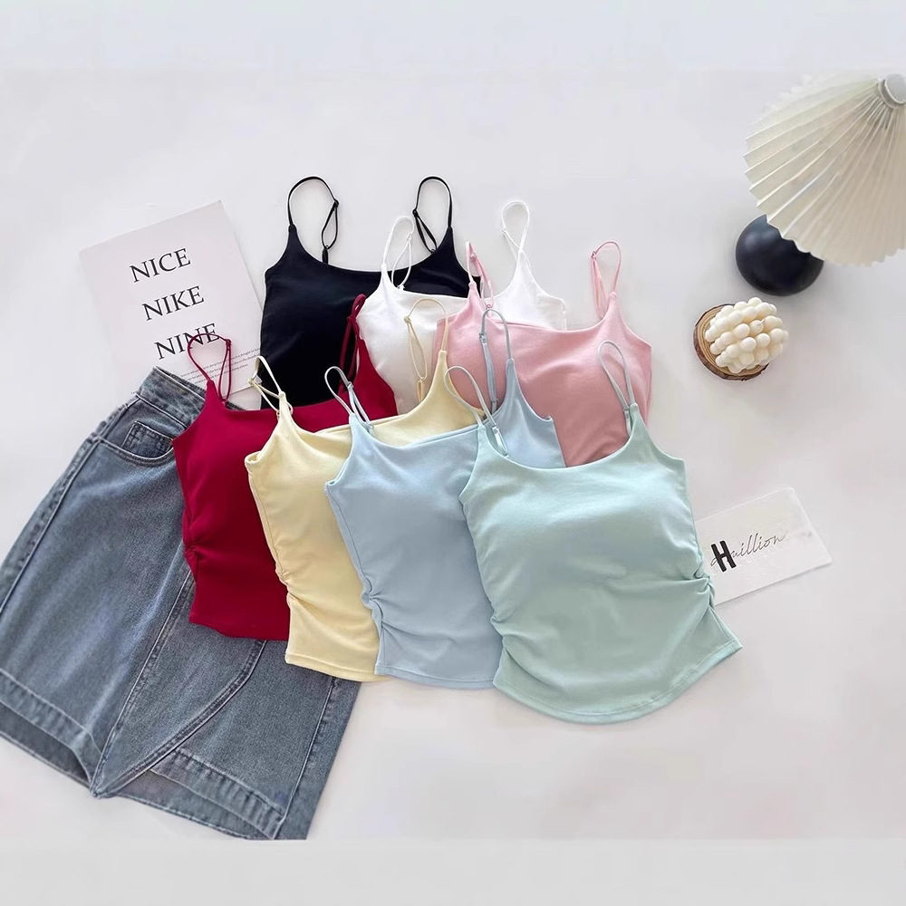 Picture of Pure Lust Style Sweet and Spicy Design Pleated Camisole for Women with Breast Pads, One-Cup Inner Wear and Outer Wear Beautiful Back Top for Women
