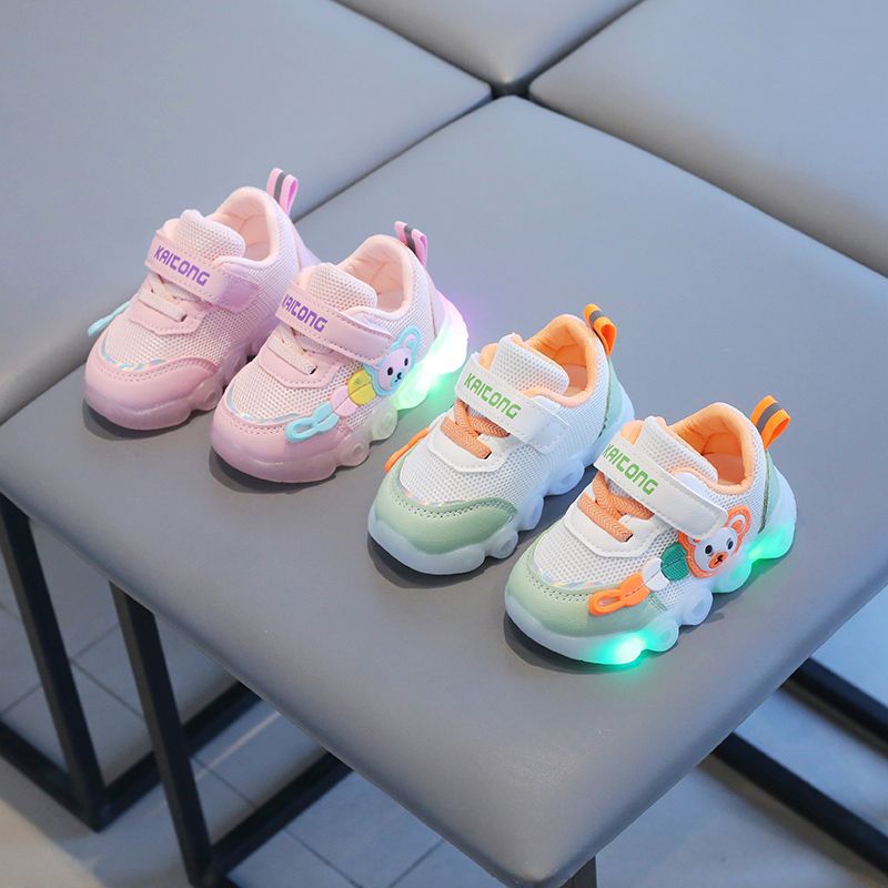 2024 Spring and Autumn New 0-1-3 Years Old Baby Shoes Soft Sole Anti-Slip Lighting Shoes Baby Toddler Shoes Sports Functional Shoes