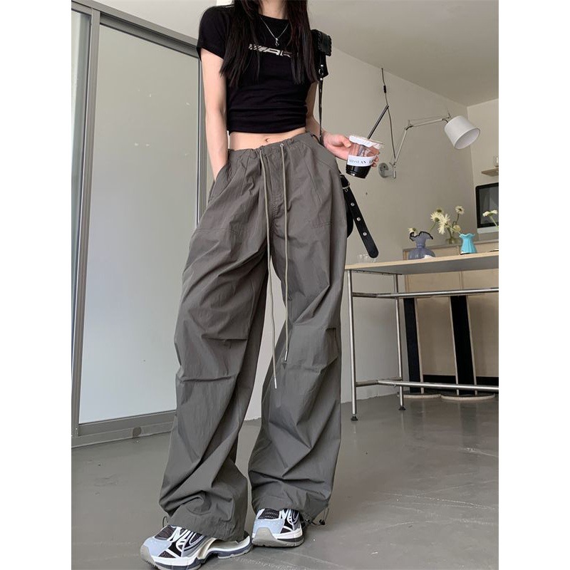 2023 American Street Drawstring Cargo Pants for Women Summer New Style Small Pants Trendyy Loose Draped Wide Leg Drag