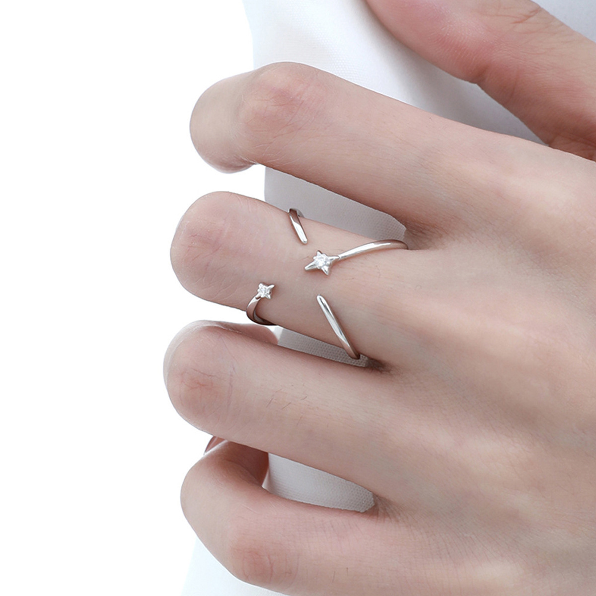 Star Trajectory S925 Silver Plated Ring Reversible Open Adjustable Index Finger Ring Niche Design
