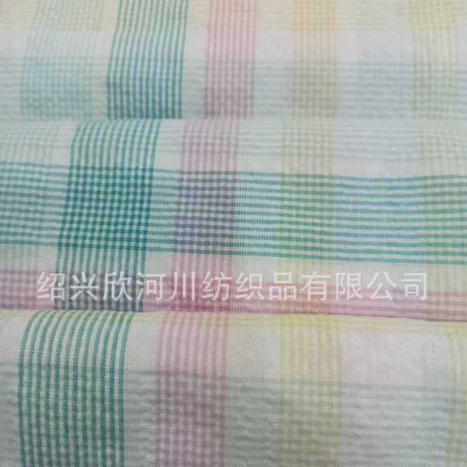 Yarn-dyed bubble plaid bubble gauze spring and summer new fashion women's clothing children's clothing fabric shirt dress fabric