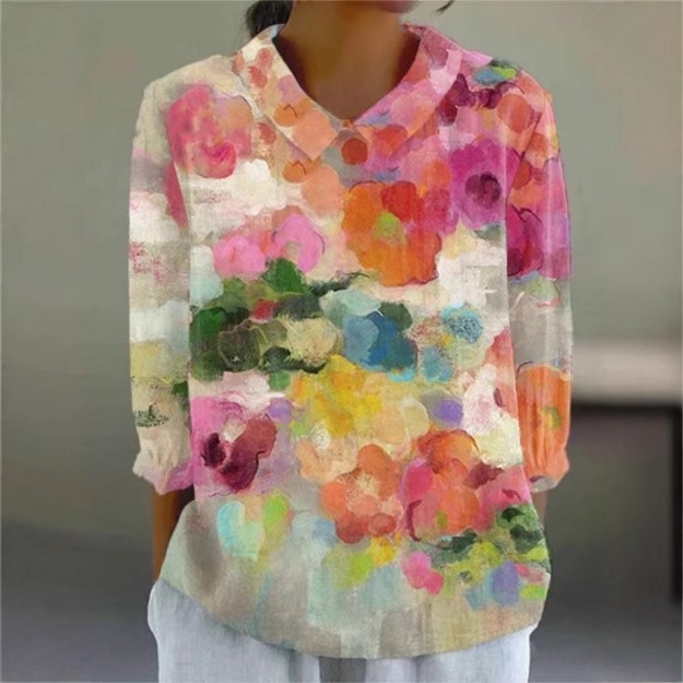 E Round Neck Pullover Summer Casual Cross-Border Women's Clothing New Amazon Printed Loose Women's Clothing Long-Sleeved Hot Sale
