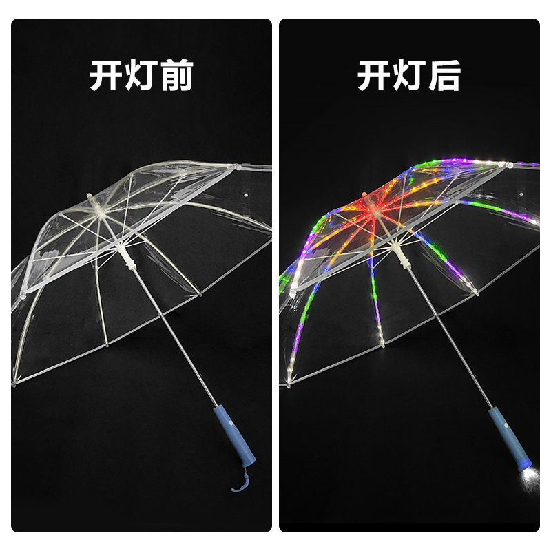 Picture of Colorful Luminous LED Light Umbrella Creative Long Handle Transparent Straight Handle Flashlight Umbrella Romantic Gift for Students and Girls
