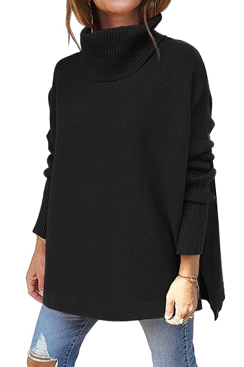 Picture of 2022 Amazon Cross-border Turtleneck Sweater Long Bat Sleeve Hem Tunic Pullover Sweater Needle Weaver