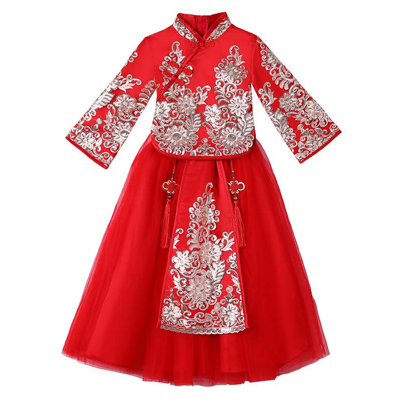 Picture of Girls' Hanfu Traditional Chinese New Year Outfit Children's Cheongsam Autumn and Winter Chinese Style Set Tang Suit New Year Outfit Thickened and Warm
