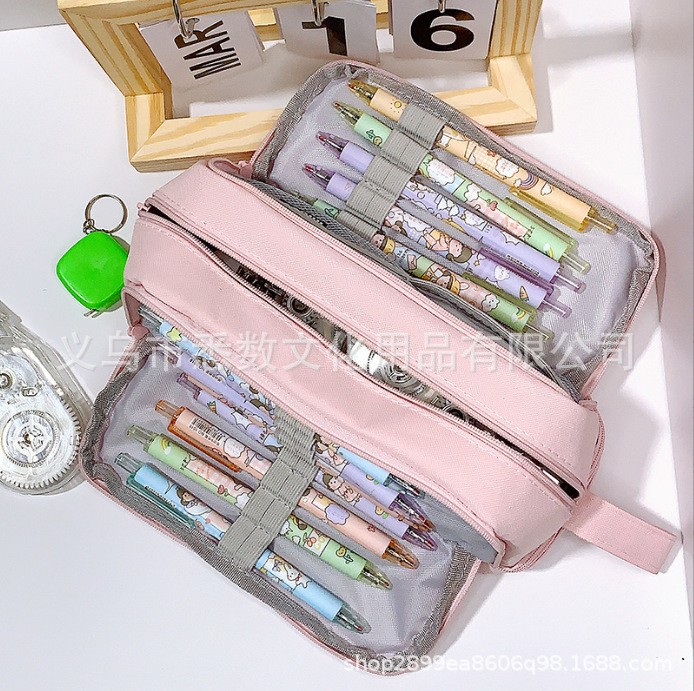Picture of in stock Double Open Canvas Pencil Bag Wholesale Multi-layer Large Capacity Student Junior High School Student Pencil Case Multifunctional Simple Stationery Bag
