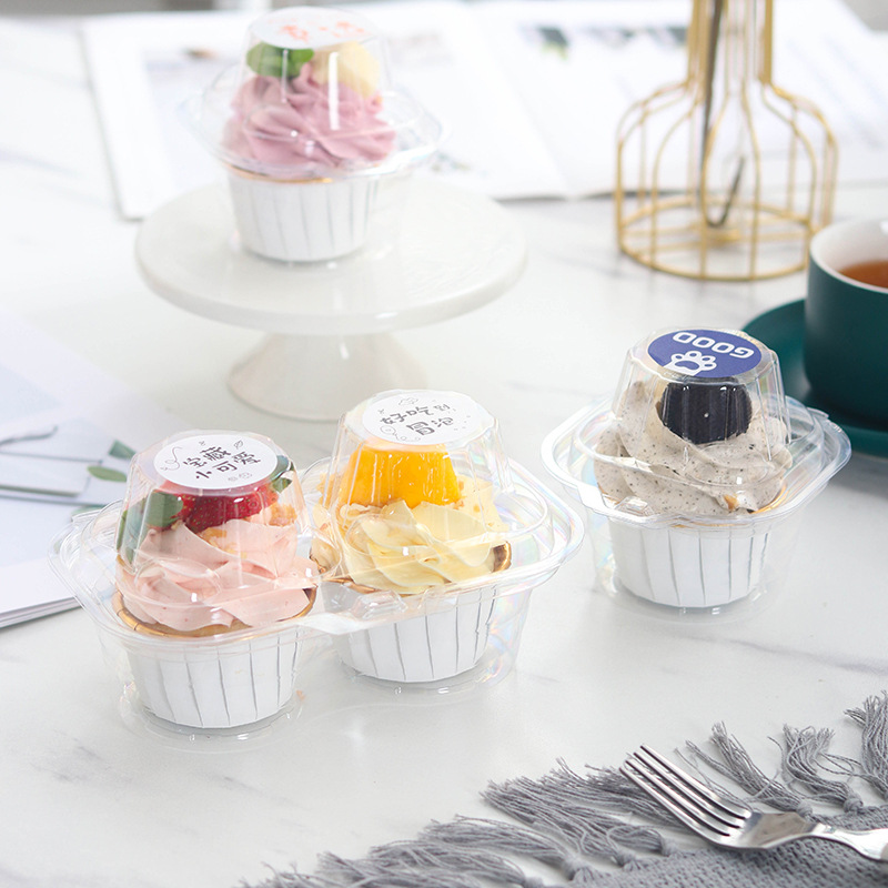 Paper cup cake packing box 1/2 pieces muffin cup paper holder dessert mousse blister transparent cup pastry packing box