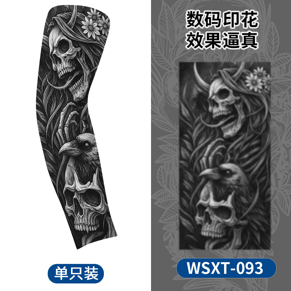 Picture of Summer Riding Sunscreen Tattoo Sleeve Simulation Tattoo Quick-drying Arm Protector Outdoor Sports Sunshade Breathable High Elastic Ice Sleeve