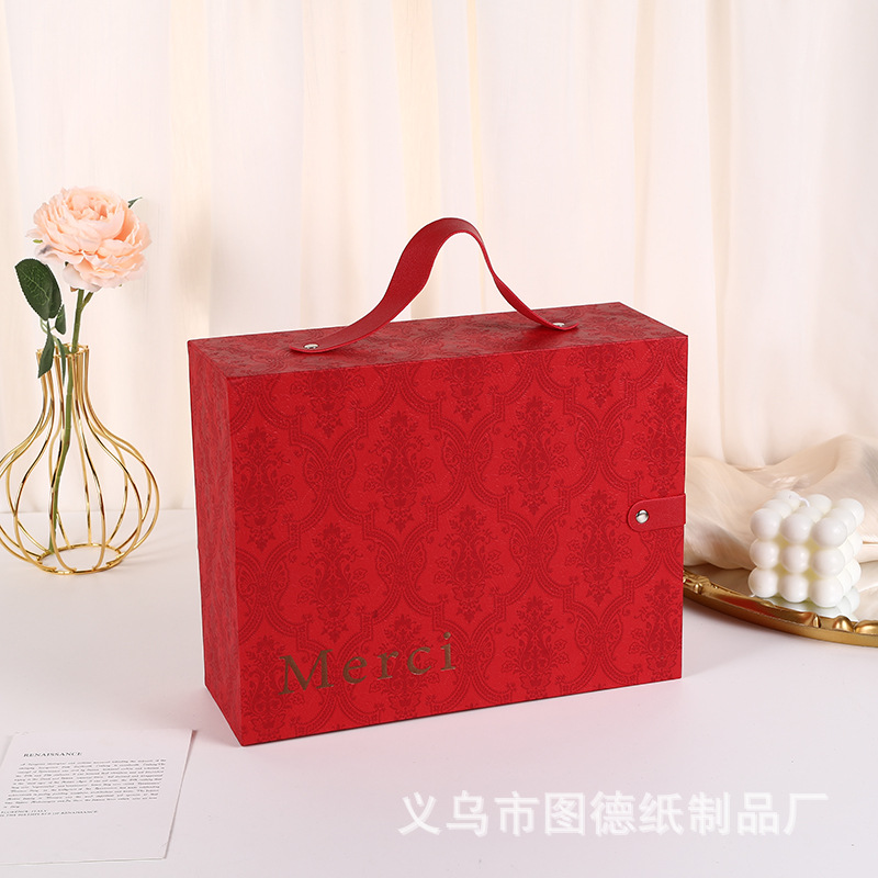 New Wedding Gift Box, Large Red Candy Box, Christmas Retro Portable Drawer Box, Festive Gift Box