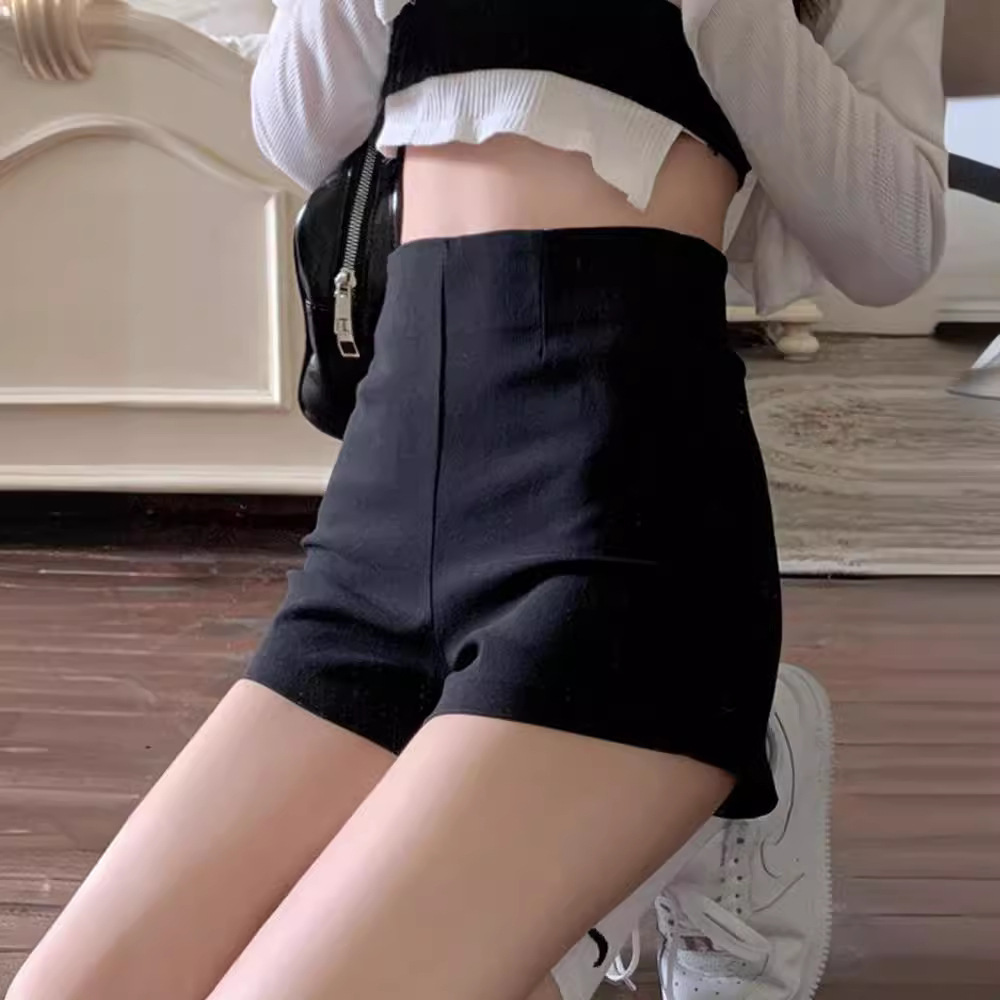 Black Shorts Women's Summer Outer Wear Casual Anti-light Safety Pants Lower Body Missing Hot Pants Hot Pants with High Waist