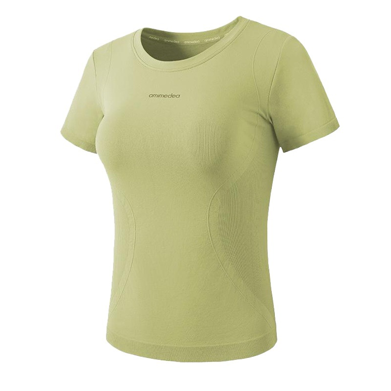 Spring and Summer Slim Sports Short-sleeved Elastic Tight Quick-drying T-shirt Running Training Yoga Clothing Top Breathable New